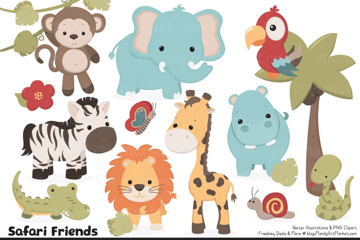 Cute Safari Animal Vectors & Clipart, an Animal Illustration by Amanda Ilkov (Photo 1 of 3)
