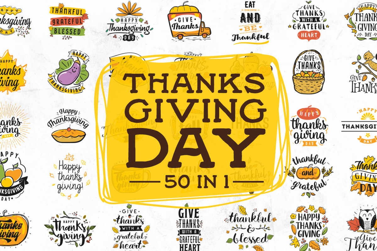 Thanksgiving day typography. 50 in 1, an Illustration by pa3x (Photo 1 of 3)