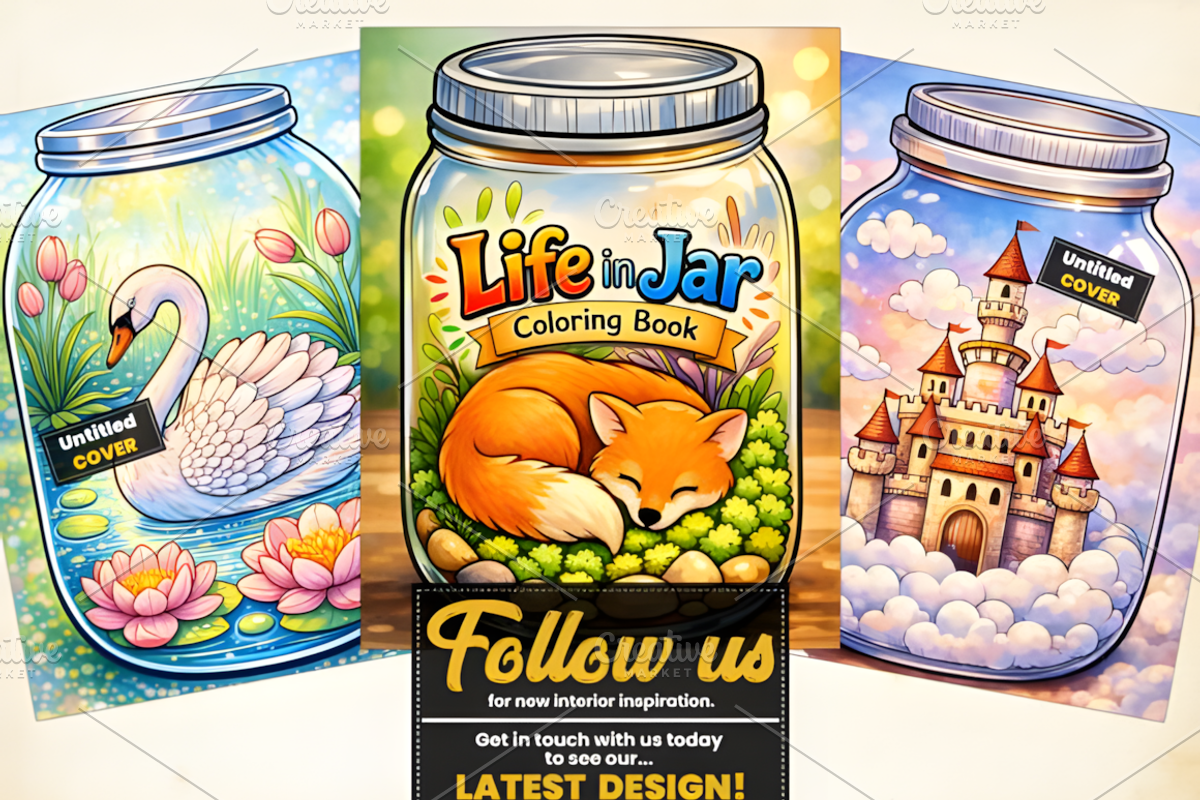 Beautiful Life in Jar Coloring Pages, a Decorative Illustration by Ink Gallery (Photo 3 of 3)