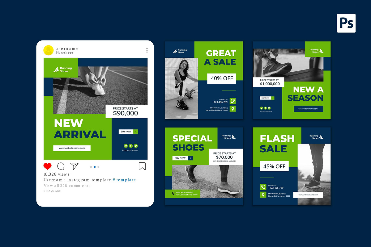 Running Shoes Instagram Post, a Social Media Template by CavenArt (Photo 4 of 5)
