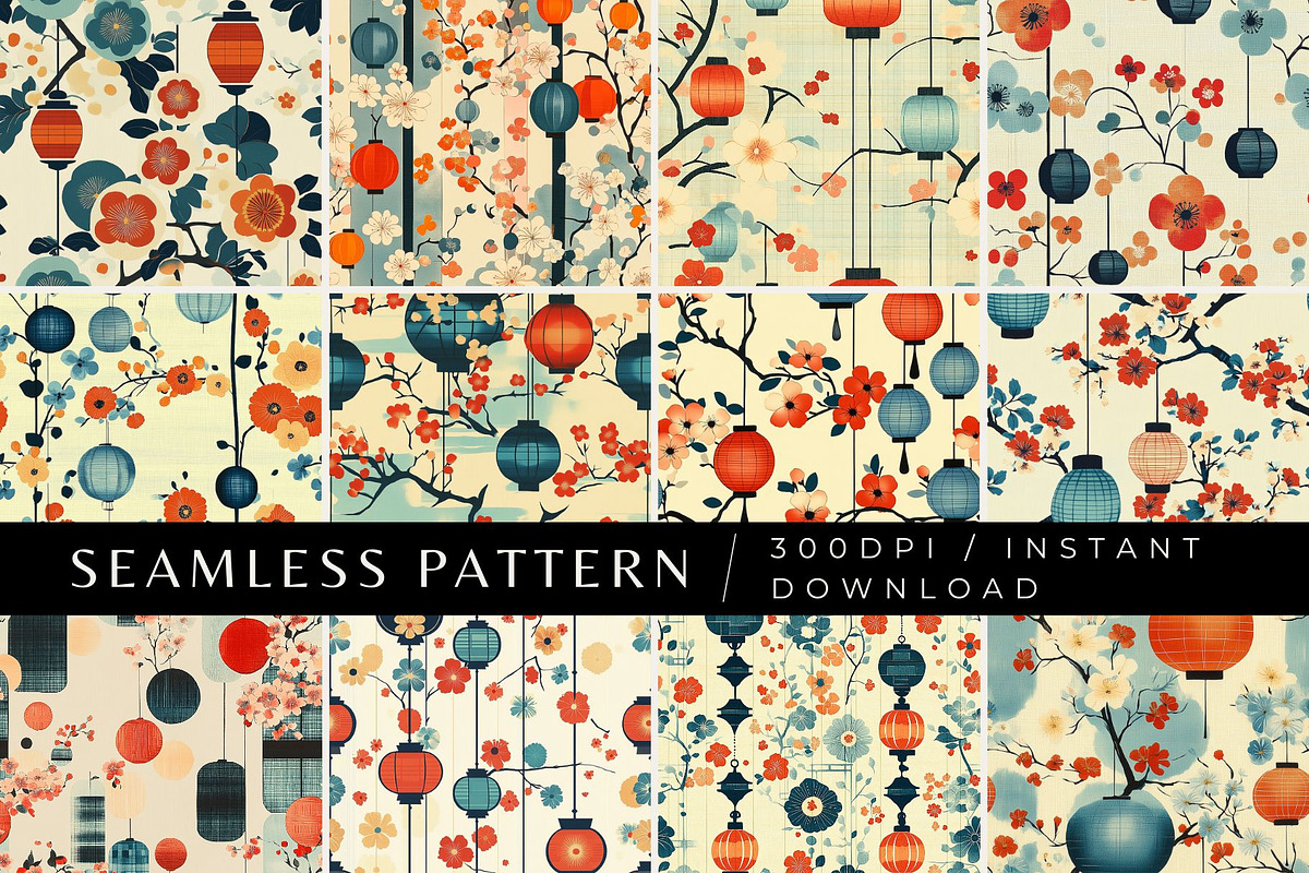 12 Midcentury Tokyo Seamless Pattern, a Pattern Graphic by Inknfolly (Photo 1 of 7)