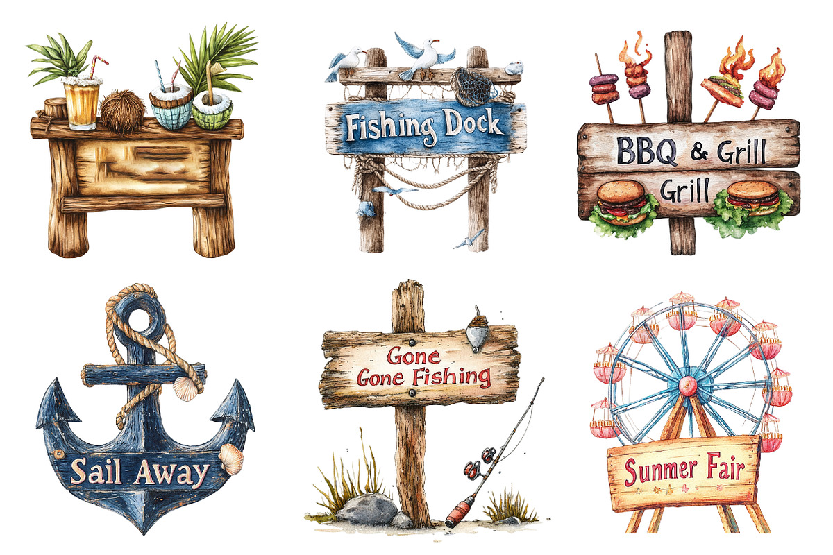 Summer Wooden Sign Board Clipart, an Illustration by CreationArt (Photo 4 of 5)