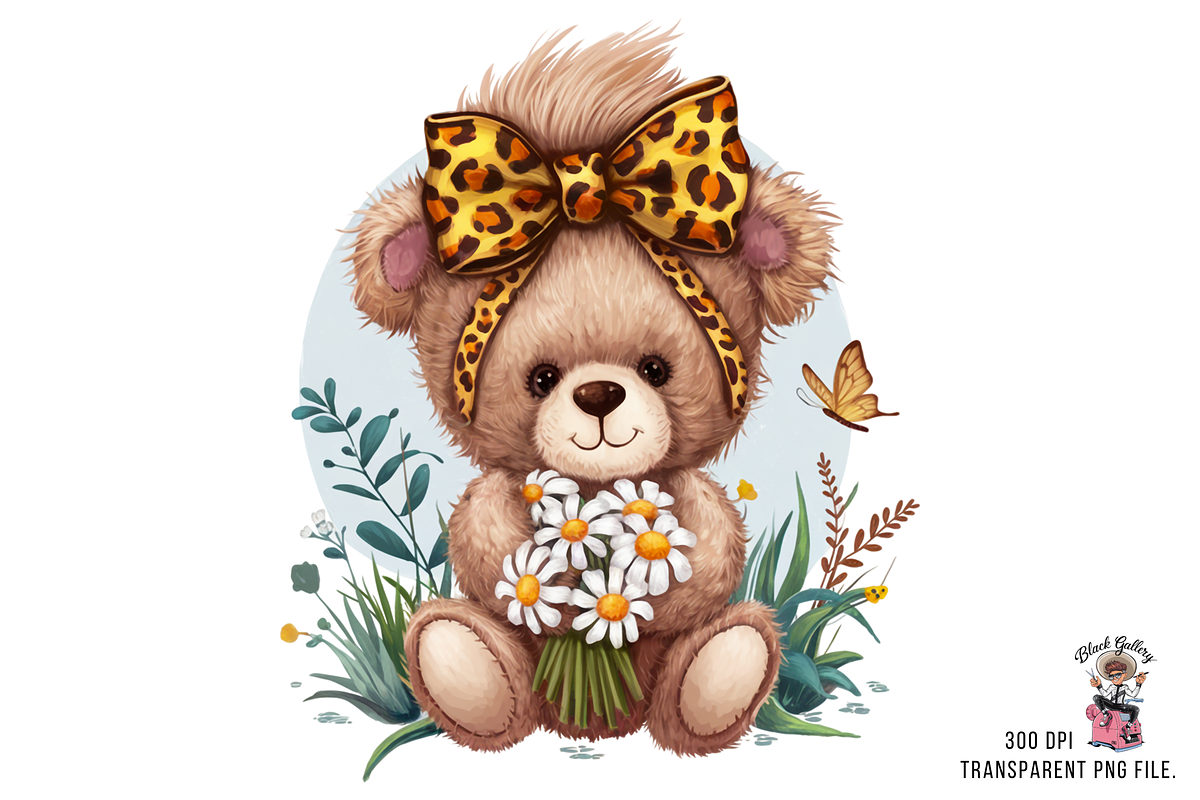 Bear with Leopard Bow PNG Bundle, a Graphic by Clipart Bloom (Photo 3 of 12)