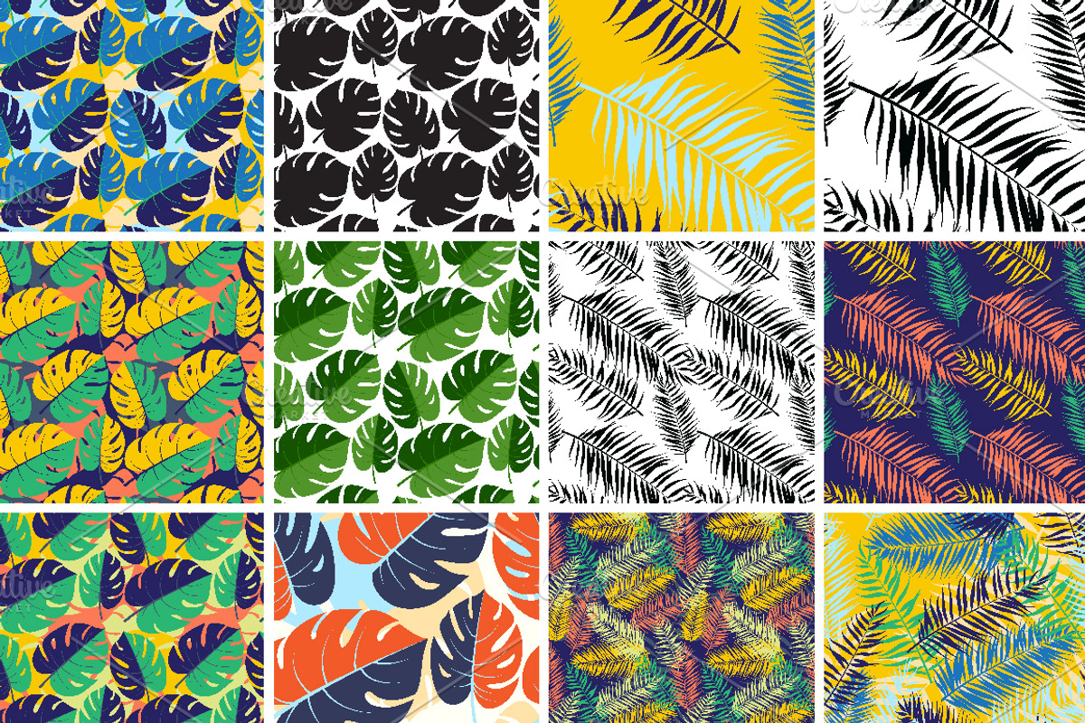 Set of seamless palm leaves patterns, an Illustration by VasilkovS (Photo 2 of 3)