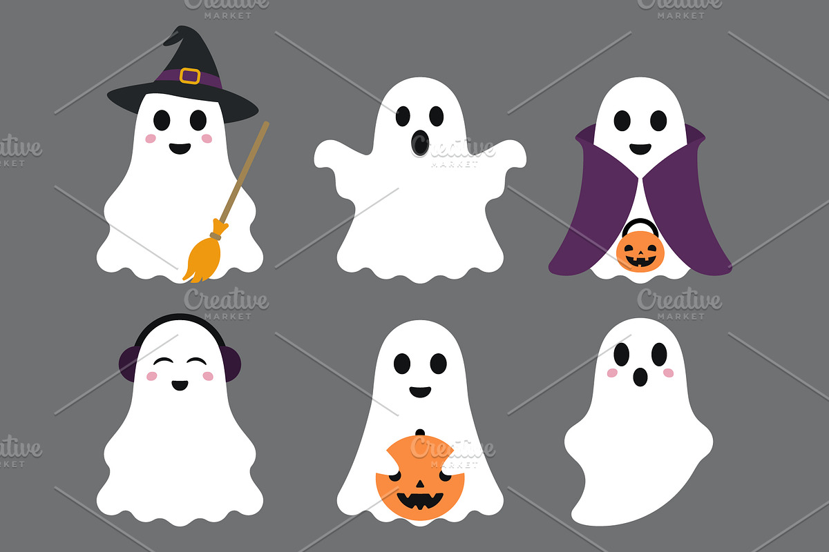 Cute Halloween ghost characters, a Seasonal Illustration by Yayasya (Photo 2 of 3)