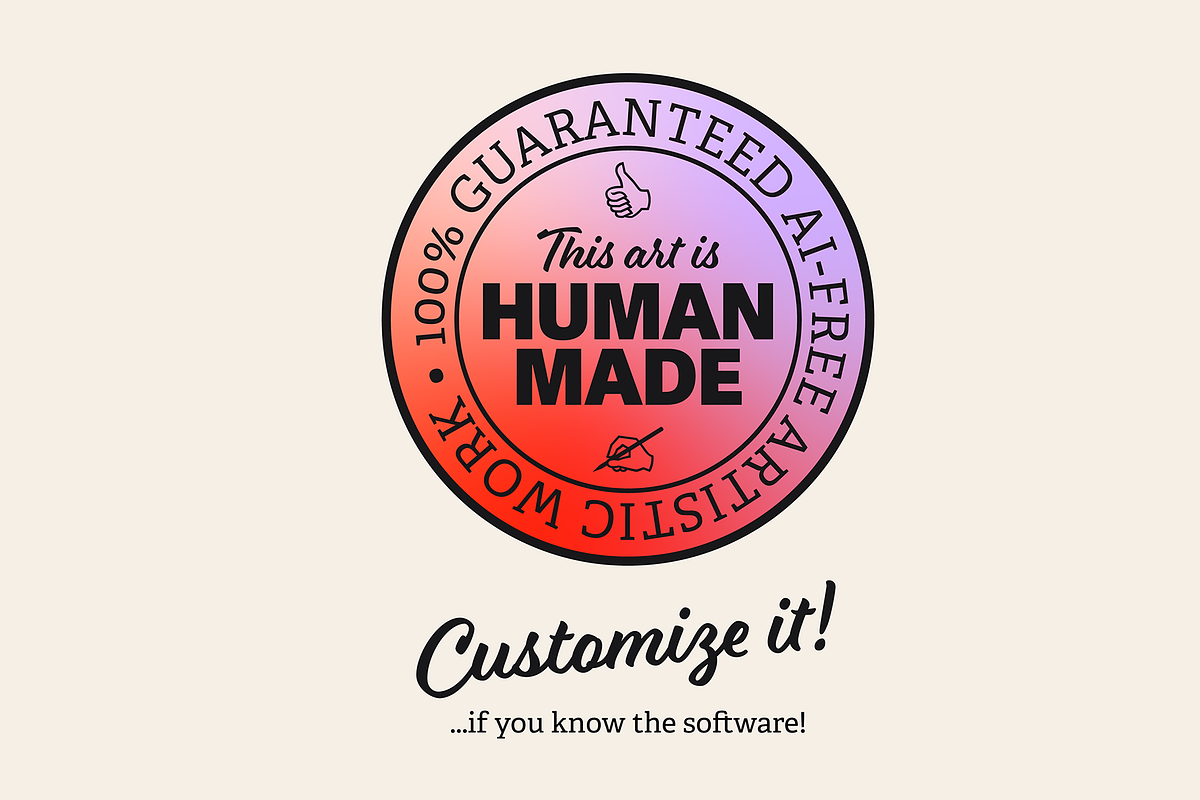 Human-Made Badge for Human Artists, a Decorative Illustration by Alexandra Tinsley (Photo 3 of 3)