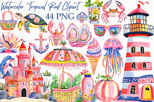 Watercolor Tropical Reef Clipart Bun, an Illustration by Libby Wishes