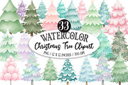 Watercolor Christmas Tree Clipart, an Illustration by Designking (Thumbnail 1 of 5)