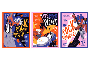 Rock concert posters, musicians set, a Person Illustration by PaperTrident