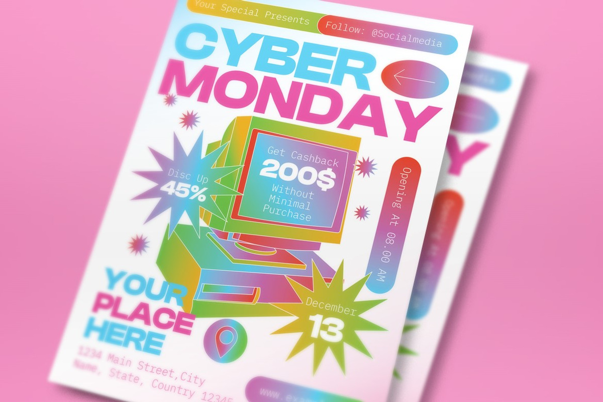 Blue Pink Y2K Cyber Monday Flyer Set, a Flyer Template by graphicook (Photo 4 of 6)