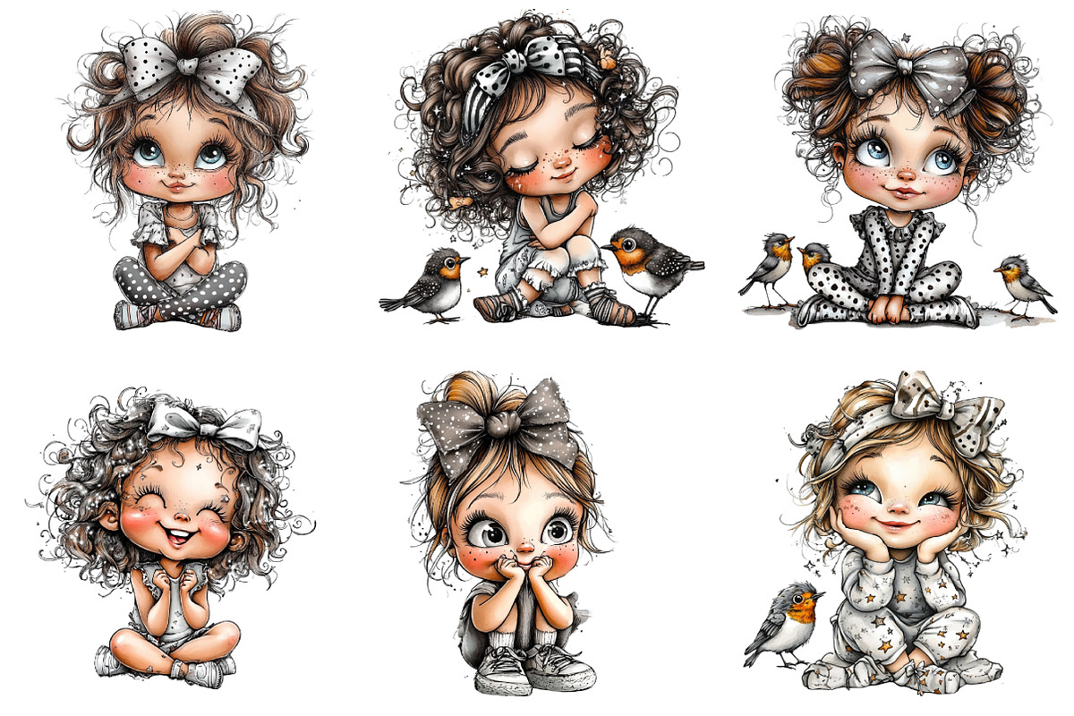 Whimsical Cute girl clipart, an Illustration by DreamArtGraphic (Photo 2 of 6)