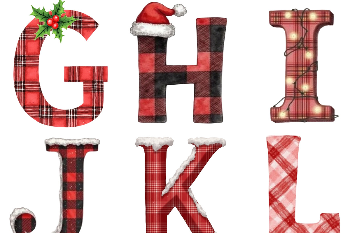 Buffalo Plaid Christmas Alphabet PNG, an Illustration by CrexoraLab (Photo 3 of 7)
