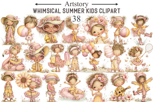 Whimsical Summer Kids Clipart, an Illustration by designcity5