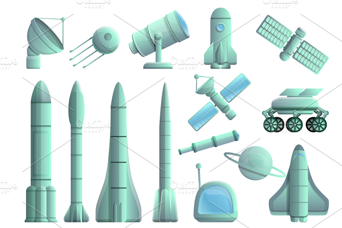 Space research technology icons set, a Technology Illustration by Ylivdesign