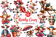 Funny Sketch Quirky Cows Clipart, an Illustration by Watercolor design (Thumbnail 1 of 4)
