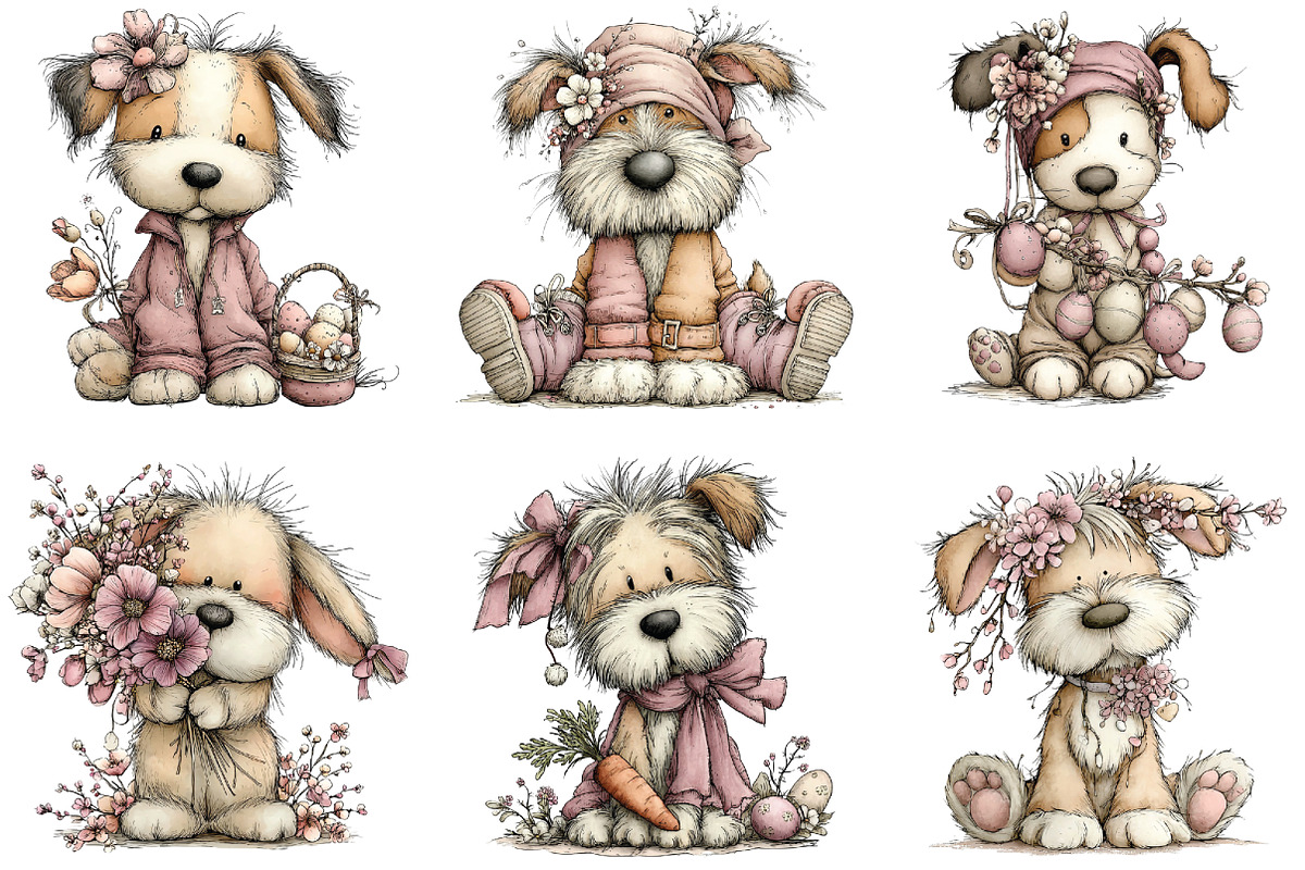 Whimsical Easter Dogs Clipart, an Illustration by CraftArtStudio (Photo 2 of 6)