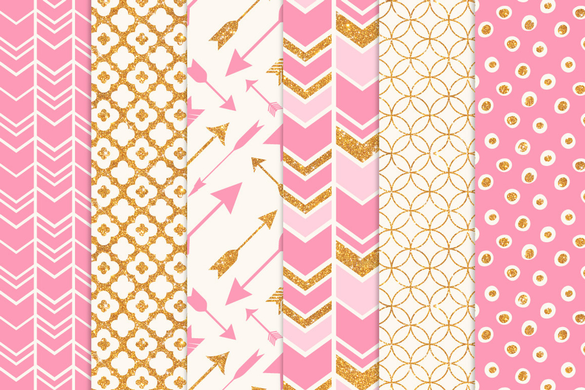 Pink Glitter Bohemian Digital Papers, a Pattern Graphic by Amanda Ilkov (Photo 3 of 3)