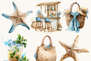 Watercolor Summer Beach Clipart, a Seasonal Illustration by BusyDaydesign (Thumbnail 3 of 9)
