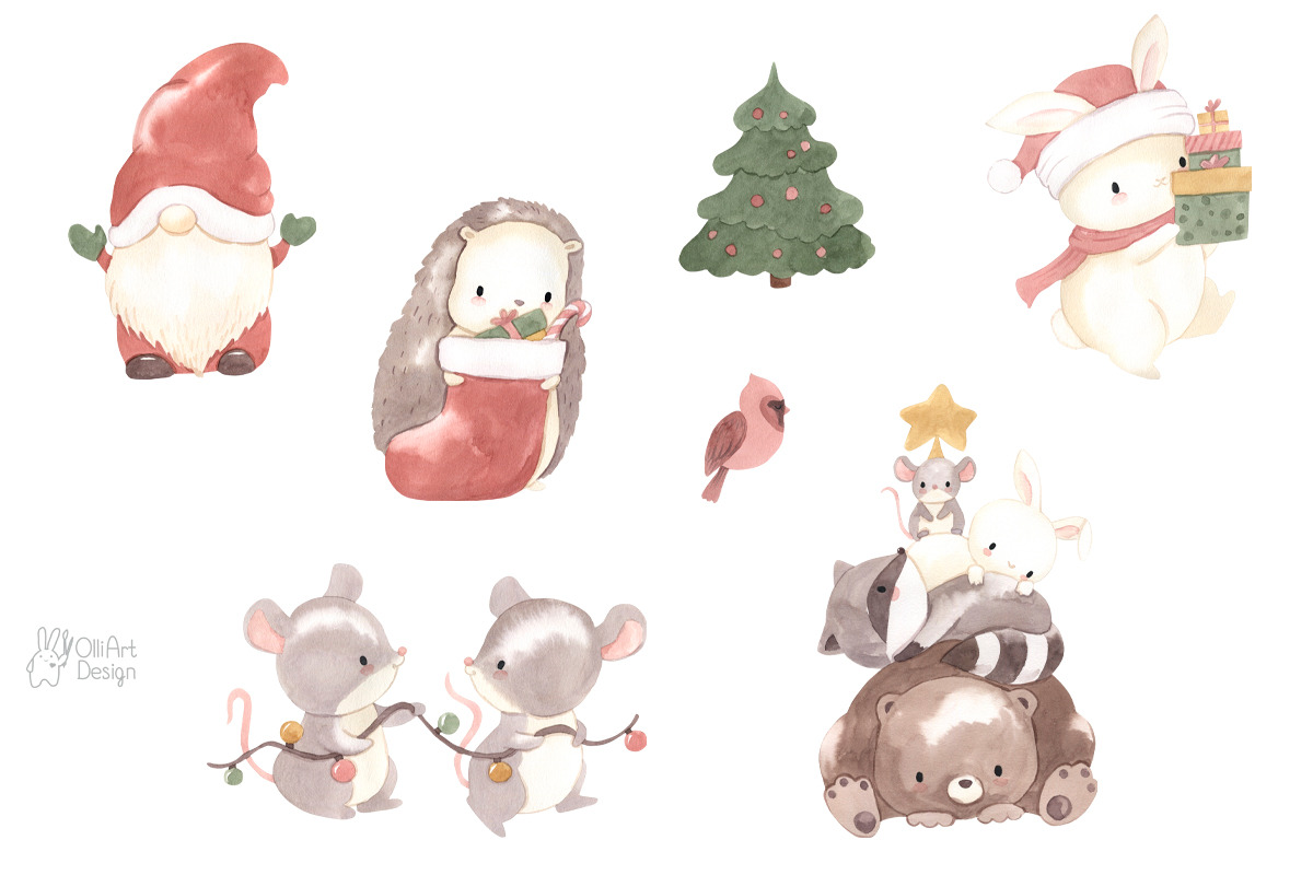 WHIMSICAL CHRISTMAS. Watercolor, an Animal Illustration by OlliArtDesign (Photo 2 of 7)
