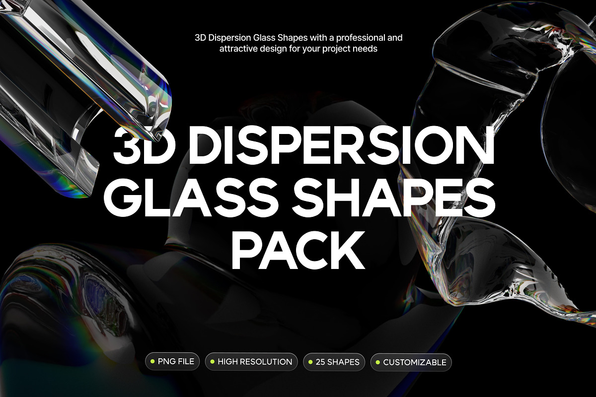 Dispersion 3D Glass Shapes Pack, an Object Graphic by Illustrava (Photo 1 of 7)