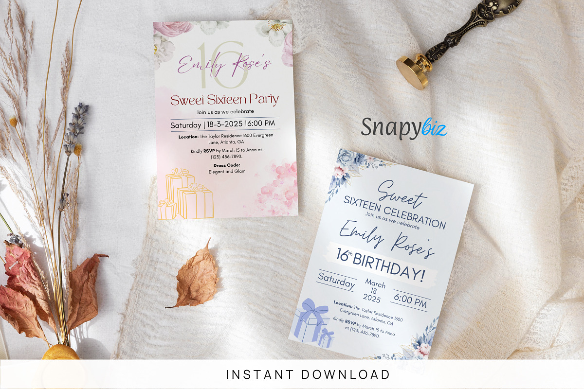 Sweet 16 Birthday Invitation Temp, an Invitation Template by Snapybiz (Photo 8 of 10)