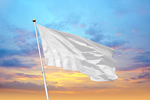 Blank white flag on pole waving, a Business Photo by BOOCYS