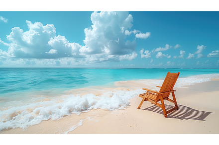 Wooden deck chairs on sandy beach, a Holiday Photo by Rodica Ciorba