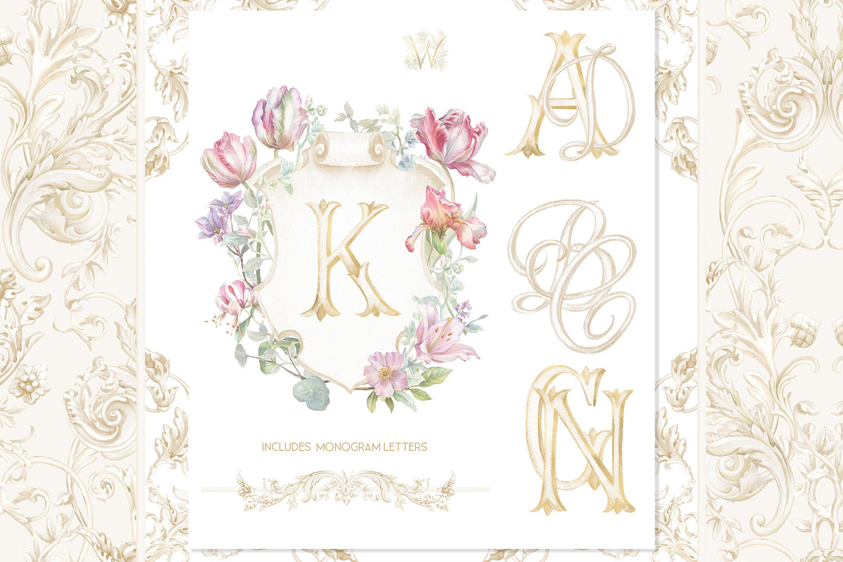 Floral crest hand drawn clipart, a Decorative Illustration by WonderWonder (Photo 4 of 6)