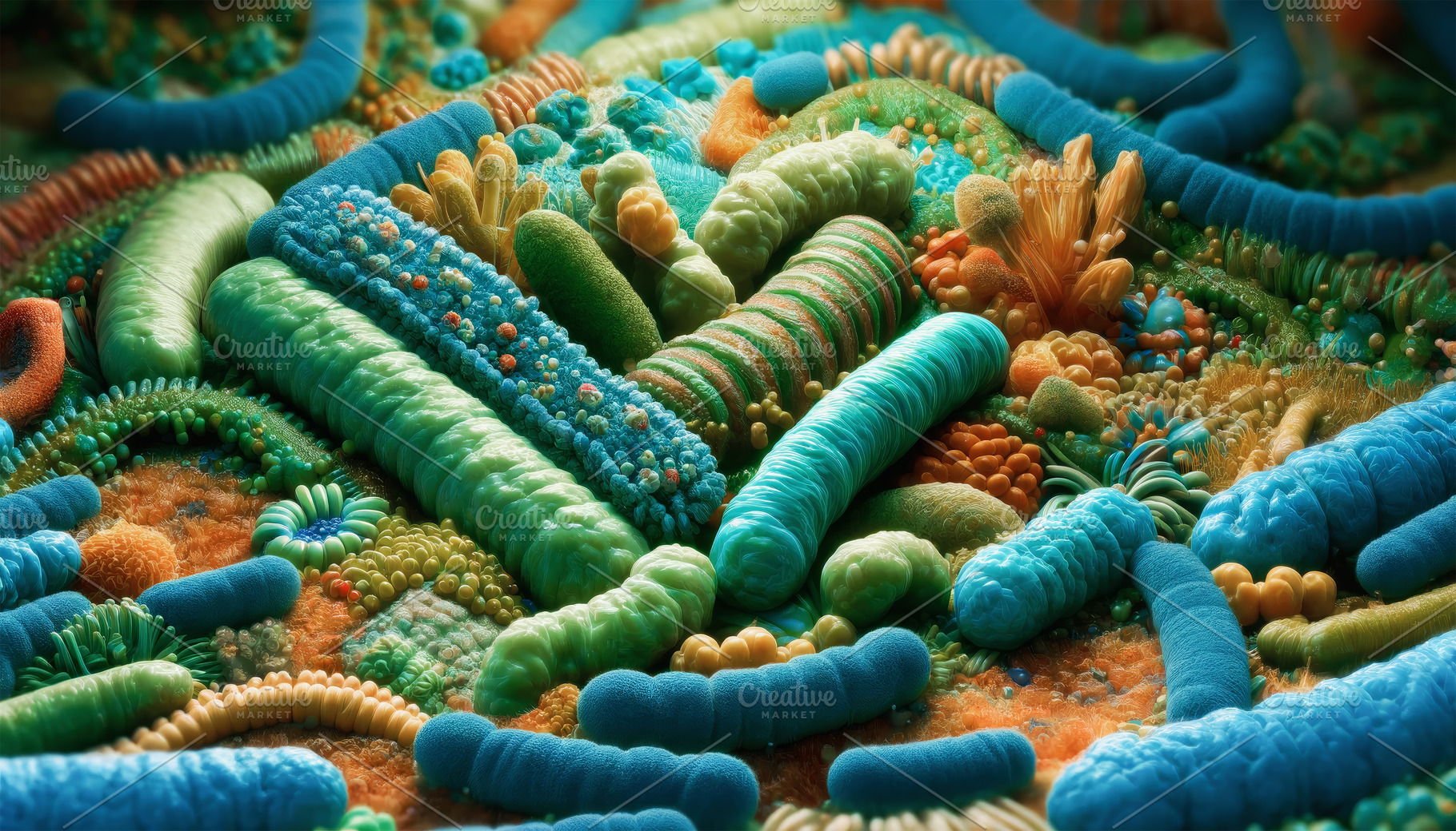 Illustration of human gut bacteria, a Health & Medical Photo by angellodeco