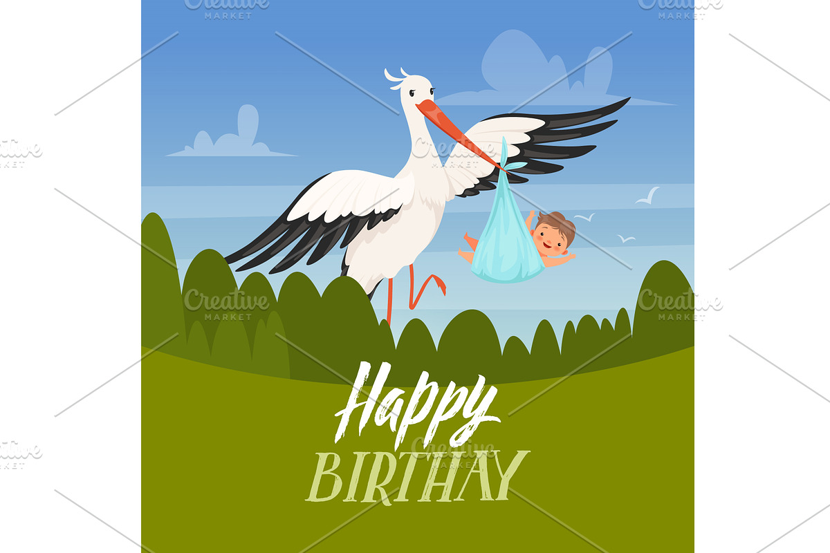 Birthday poster stork with new baby, a Graphic by Onyx
