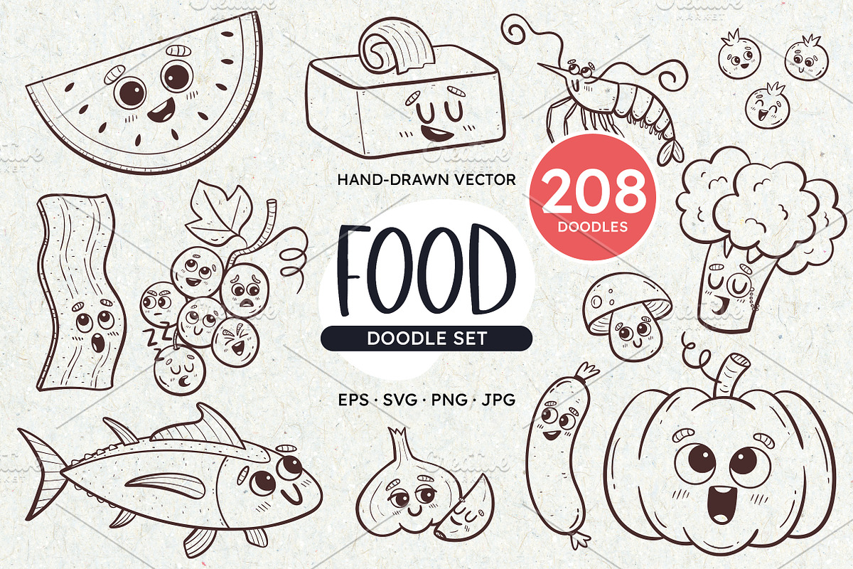 Food Doodle Set Cartoon Style, a Food Illustration by insemar (Photo 1 of 9)