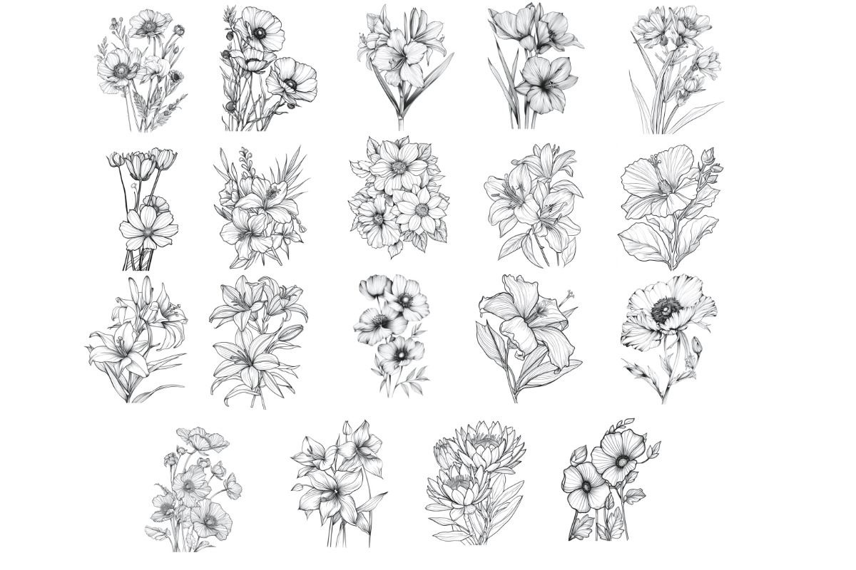 Floral Flower Set 11 Procreate Brush, a Brush Add-On by Disasterology Ink