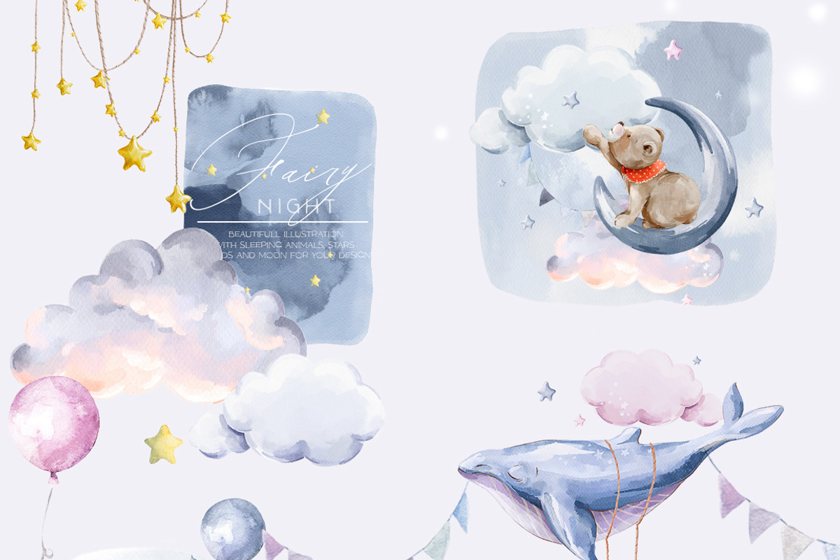 Fairy night Watercolor baby animals, an Animal Illustration by 60secondsArt (Photo 4 of 9)