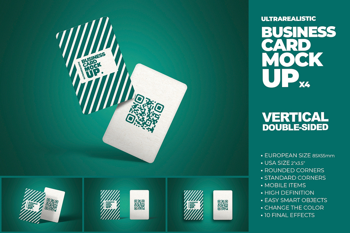 Vertical Double Sided Card Mockup x4, a Product Mockup by SmartDesigns (Photo 1 of 9)