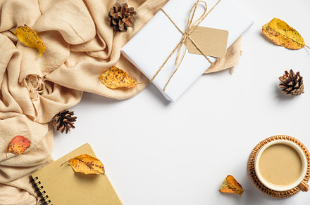 Autumn flat lay composition with bei, a Holiday Photo by photoguns