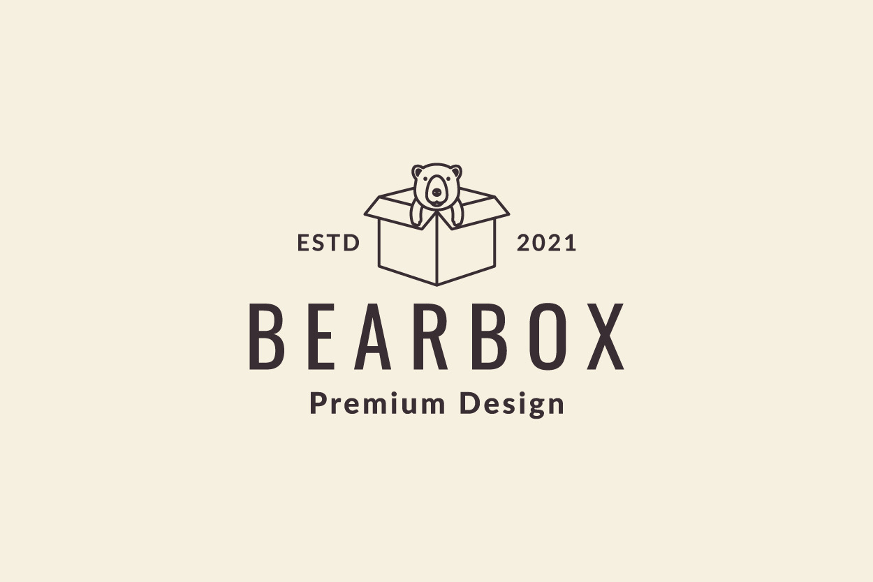 line cardboard box with bear cute logo | Creative Market