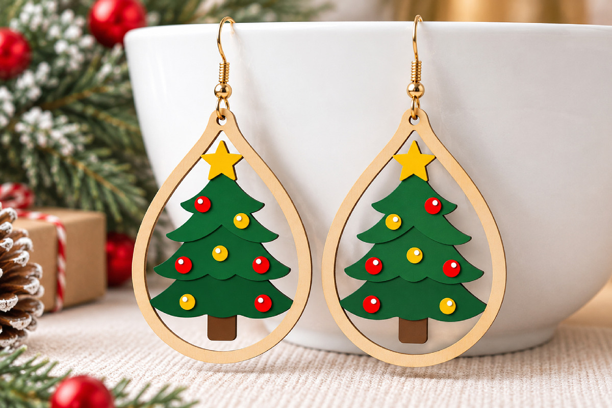 Christmas Tree Earrings Laser Cut, an Object Graphic by Canvas Craft (Photo 3 of 4)