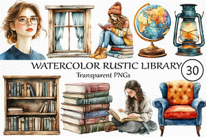 Watercolor Rustic Library Clipart, an Illustration by Craft Nest