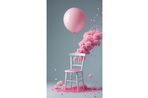 Pink balloon tied to a white chair, an Illustration by tilialucida
