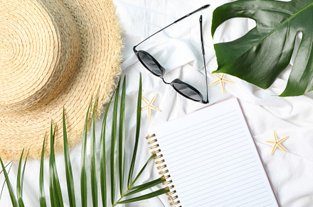 Composition with blogger accessories on white background. Travel, a Beauty & Fashion Photo by AtlasStudio PRO