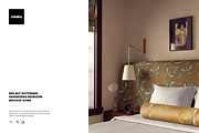 Bed with Patterned Headboard Mockup, a Household Mockup by creatsy5 (Thumbnail 1 of 5)
