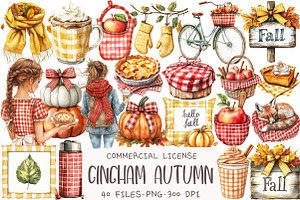 Watercolor Gingham Autumn Clipart, an Illustration by OK Design