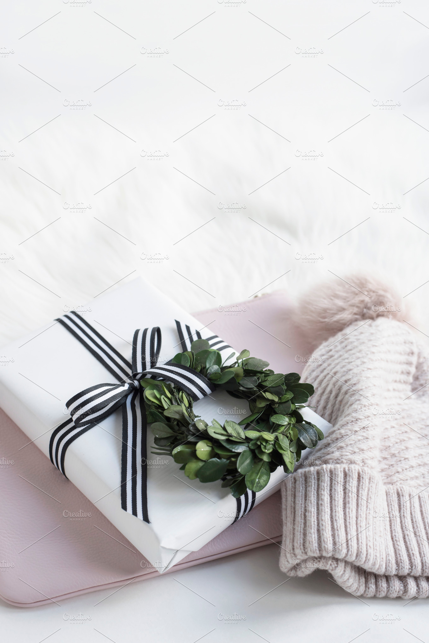 Portrait Holiday Image, gift & hat, a Holiday Photo by Her Creative Studio