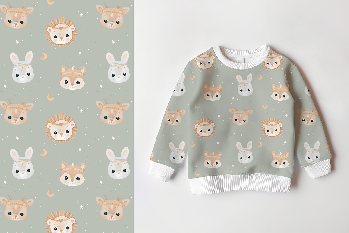 Boho Baby Animals – Clipart+Patterns, a Pattern Graphic by tetiartline (Photo 4 of 7)