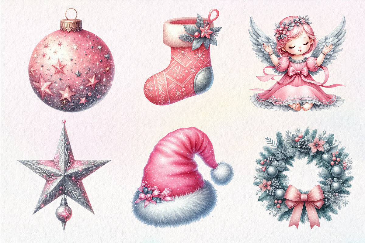 Silver Pink Christmas Clipart, an Illustration by Dream Creation (Photo 3 of 6)