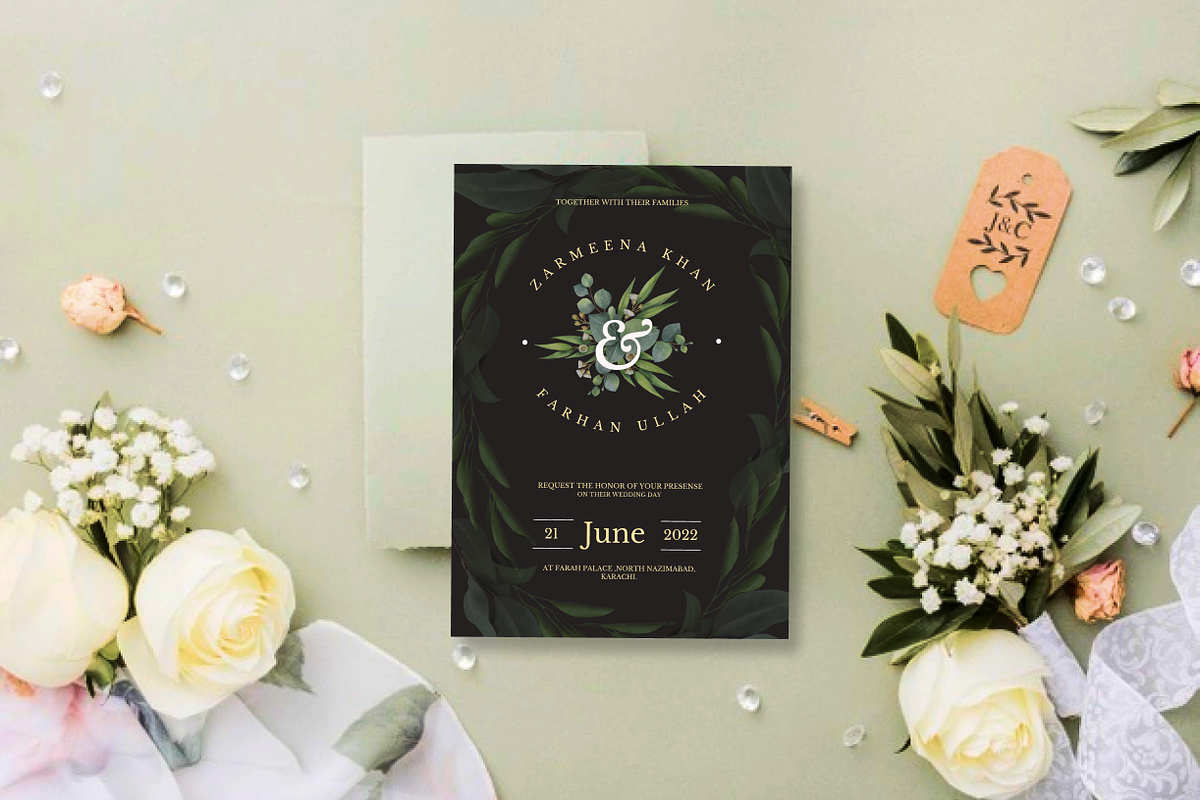 Black Leaves Wedding Invitation, an Invitation Template by Weddinginvitation by Fati