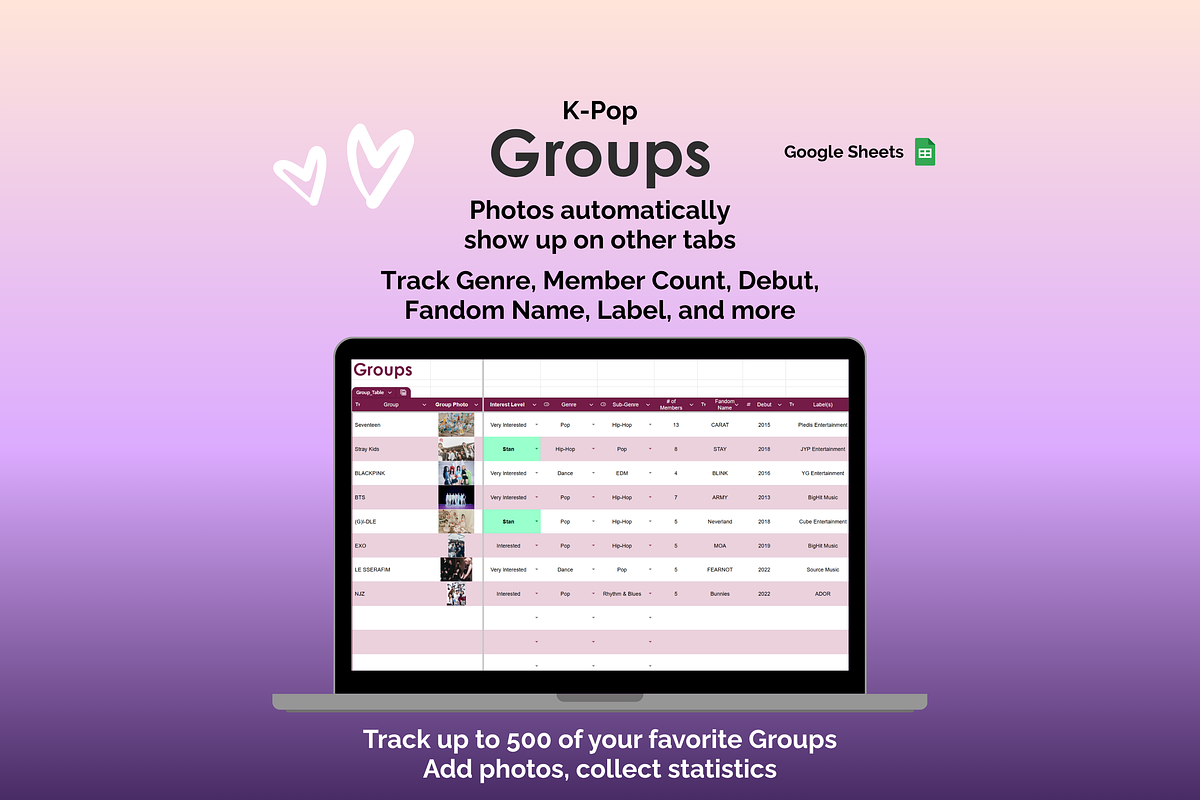 K-Pop Tracker - Google Sheets preview 2
