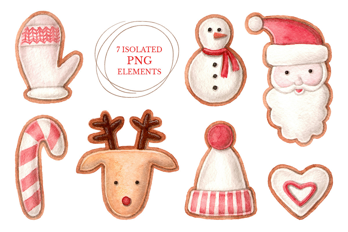 Watercolor Christmas Gingerbreads, a Seasonal Illustration by alenaganzhela (Photo 3 of 8)