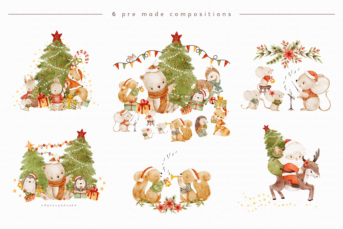 LITTLE CHRISTMAS watercolor animals, an Animal Illustration by erasovas (Photo 5 of 12)