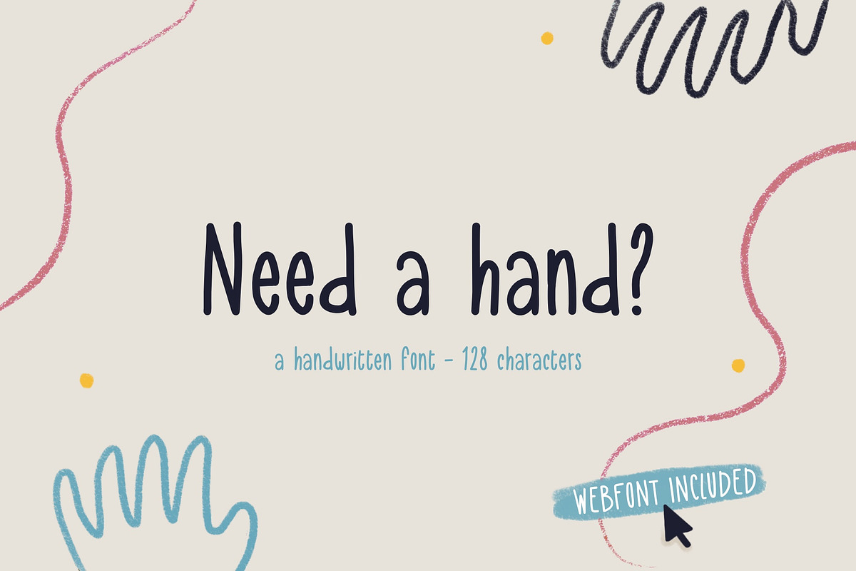 Need a hand? - handwritten (web)font, a Handwritten Font by kreart (Photo 1 of 6)